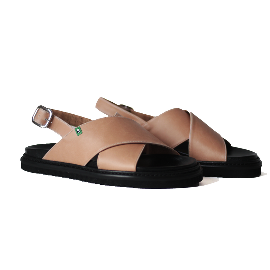 wdf - Vegan sandal woman Supergreen beige pink nude corn leather and recycled, vegan shoes ecoresponsible, accessible and stylish. Ethical, ecological and responsible fashion, eco-design.