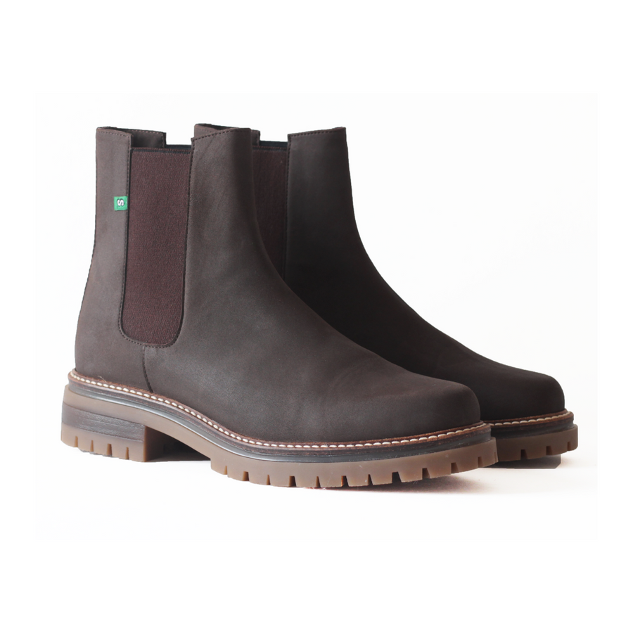 wdf - Chelsea boot Jerry woman vegan Supergreen brown nubuk leather and recycled corn, vegan shoes eco-responsible, accessible and stylish. Ethical, ecological and responsible fashion, eco-design.
